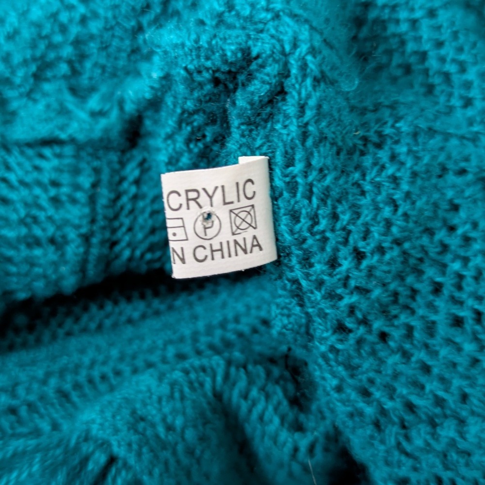 Teal Blue Eyelash Fringe Infinity Scarf Open Knit Acrylic Boho Circle Scarf - Picture 6 of 6